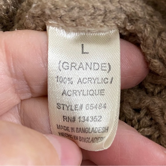 EUC Women’s Ambiance Large Hi-Lo Scoop Neck Cable Knit Sweater in Light Brown - Picture 9 of 10